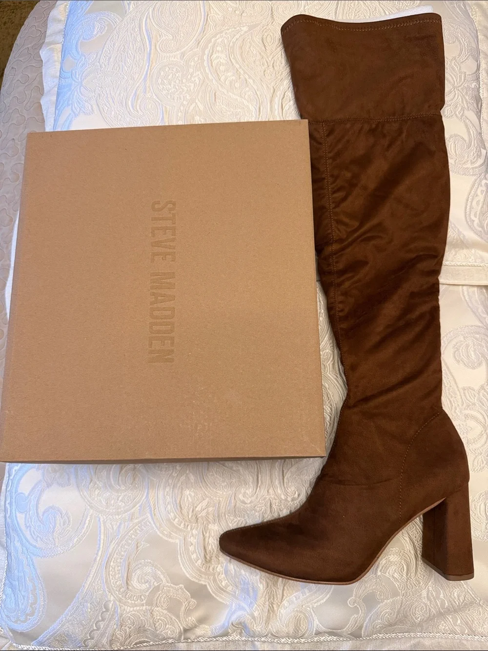 SOLD OUT Steve Madden Chestnut Suede Over-the-Knee Block Heel Boots - Picture 2 of 5